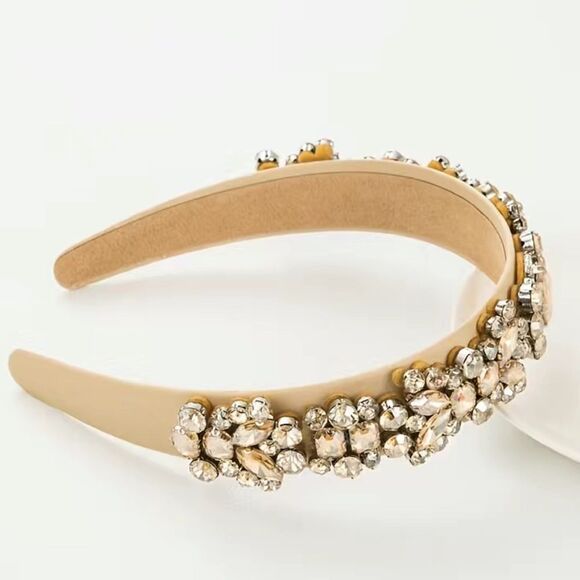 BAROQUE Style Rhinestone Sponge Headband. Clear + Tan Tinted Stones. BRAND NEW. - Picture 3 of 6